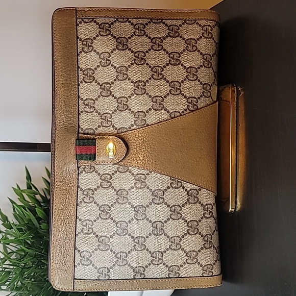 GUCCI GG CANVAS WEB SHERRY LINE CLUTCH BAG - Picture 1 of 13